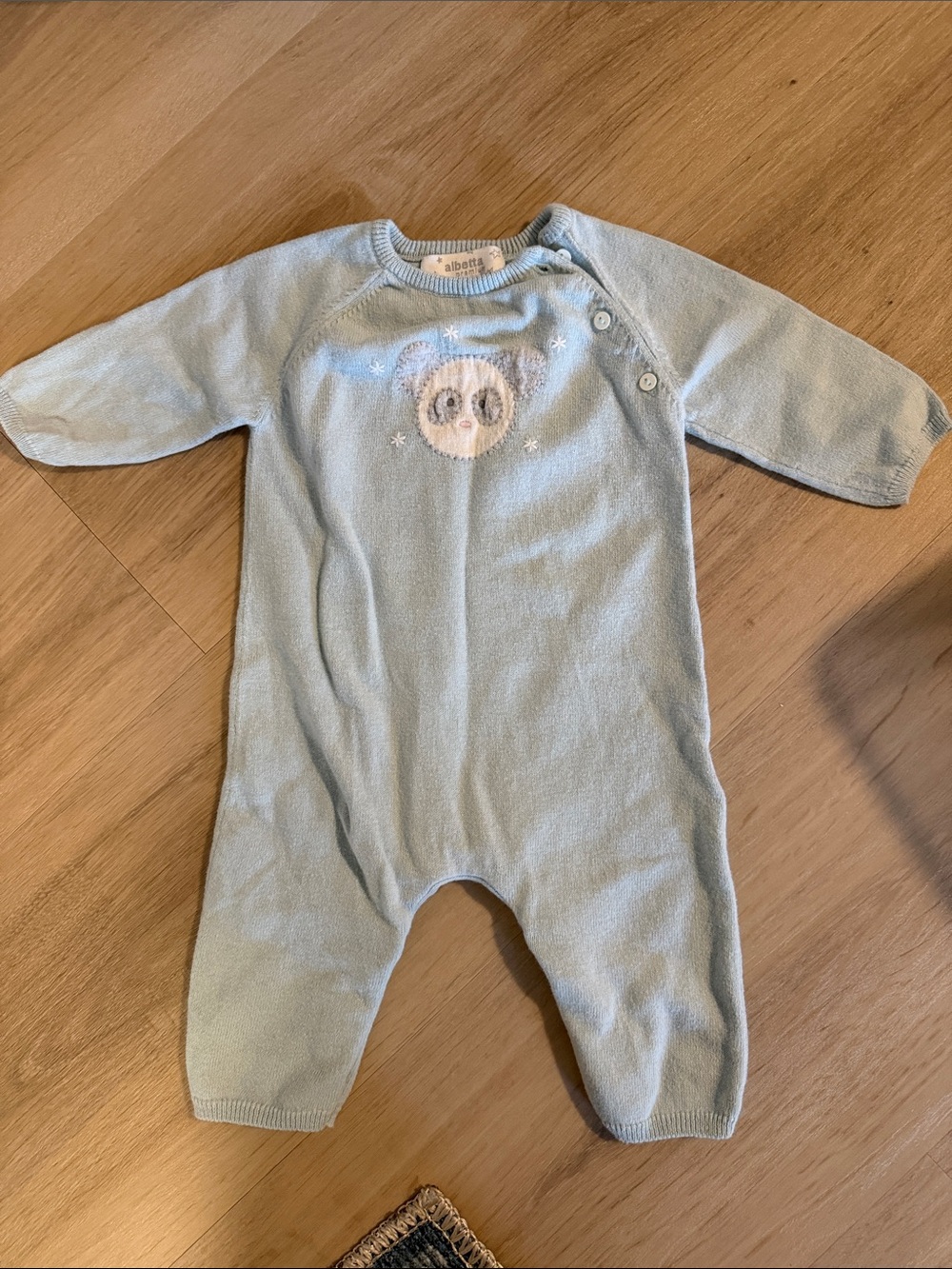 Albetta baby premium Light Blue Baby Knit bear One-Piece Romper